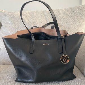 FURLA SALLY MEDIUM LEATHER SAFFIANO TOTE SHOULDER BAG BLACK